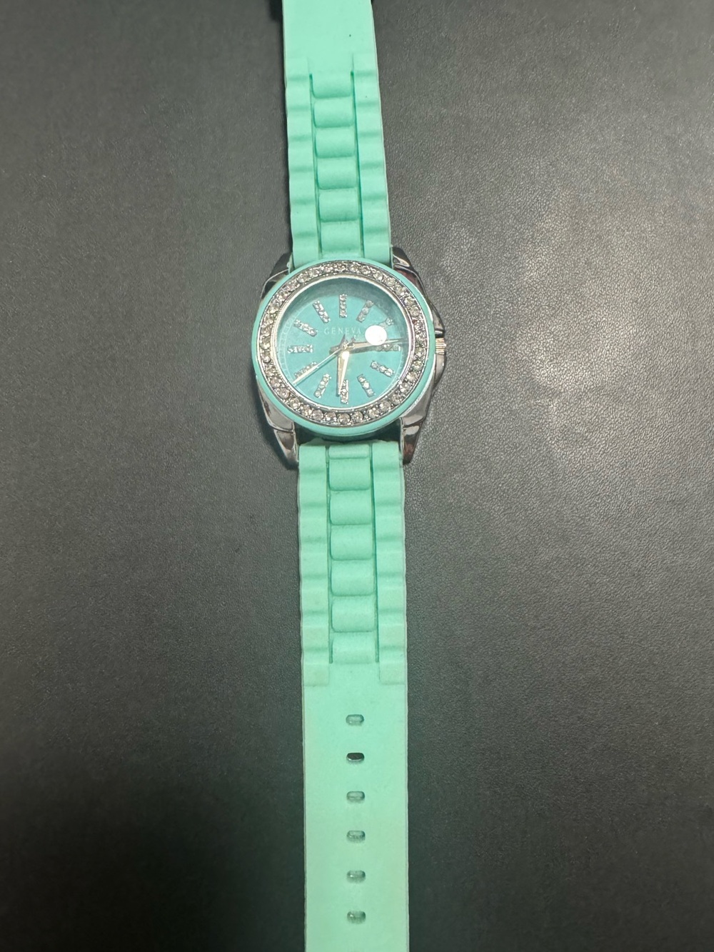 Geneva Mint Green Silicone Watch with Crystal Bezel